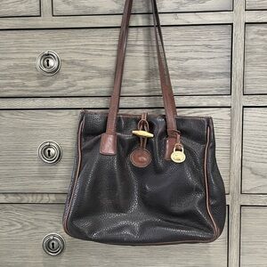 Vintage Dooney & Bourke Leather Handbag - Dark & Medium Brown, Brass Hardware